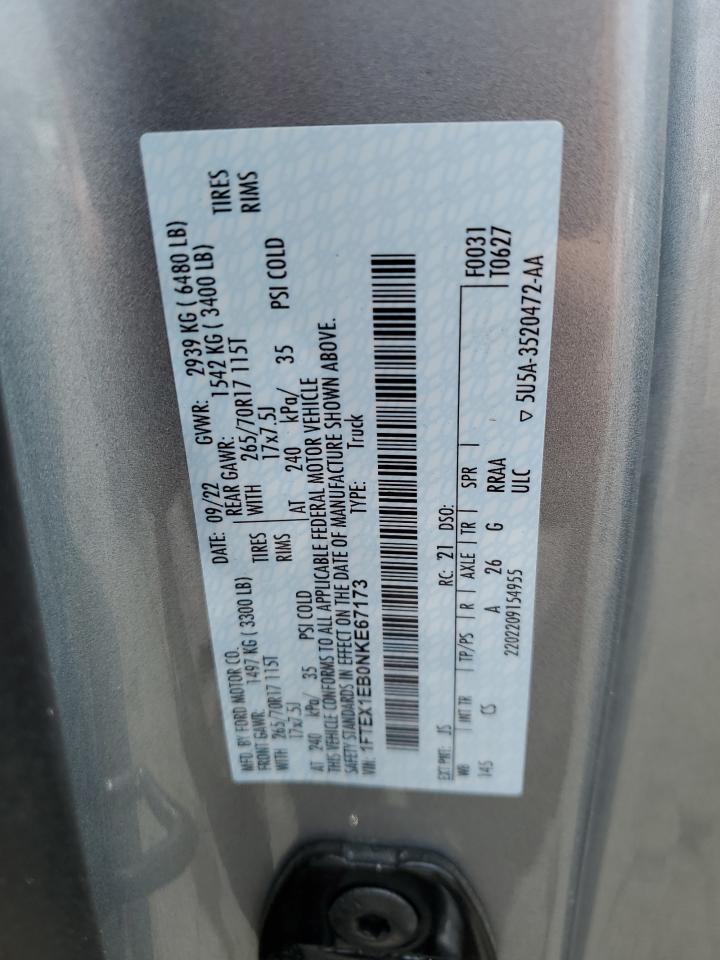 2022 FORD F150 SUPER CAB VIN:1FTEX1EB0NKE67173