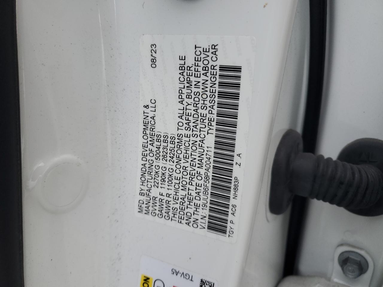 2023 ACURA TLX A-SPEC VIN:19UUB6F58PA004711