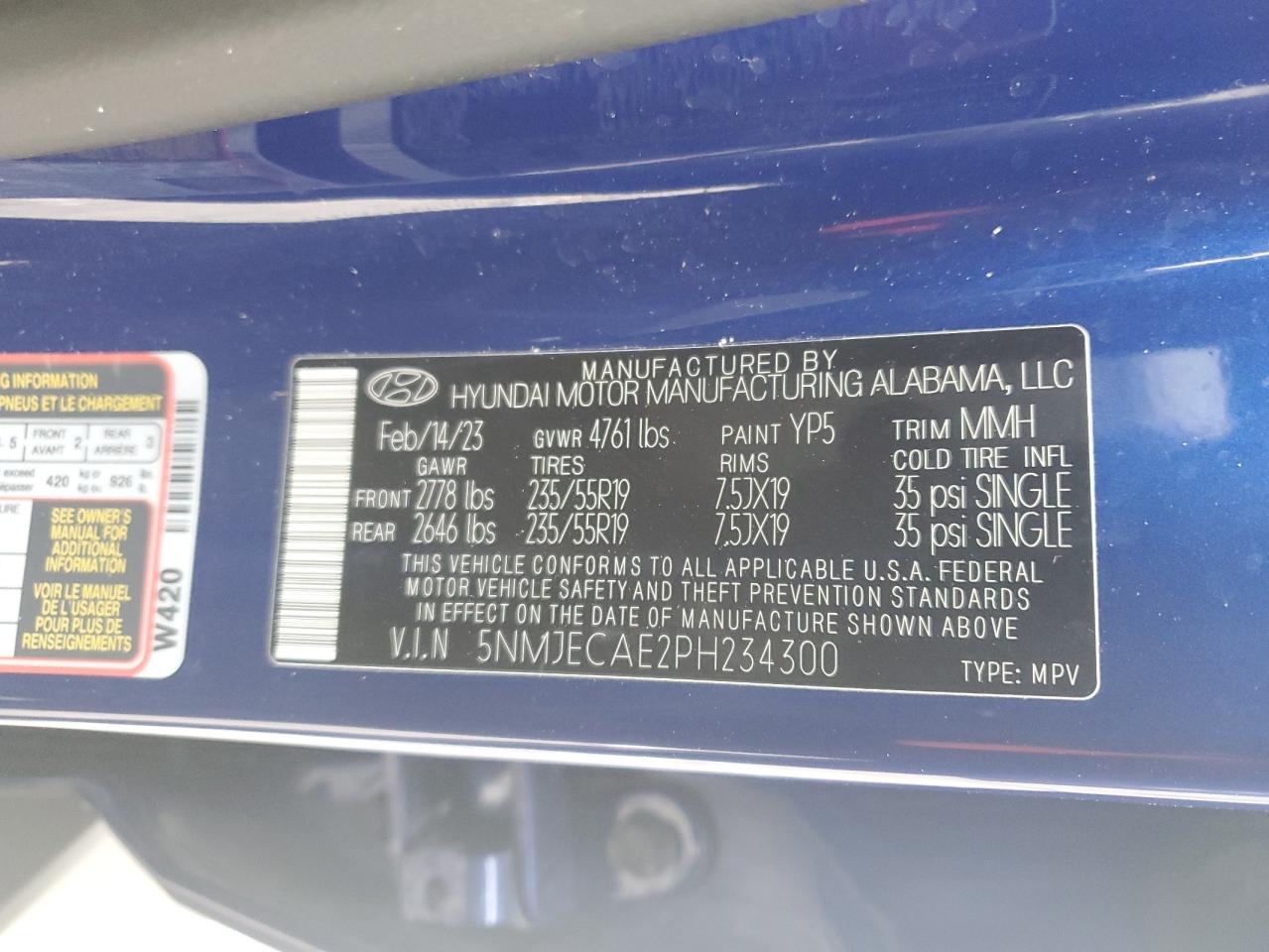 2023 HYUNDAI TUCSON LIMITED VIN:5NMJECAE2PH234300