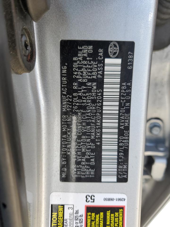 2023 TOYOTA CAMRY XSE VIN:4T1K61AK0PU762045