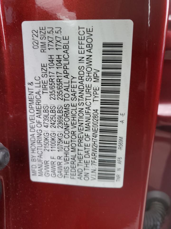 2022 HONDA CR-V SE VIN:7FARW2H74NE002804
