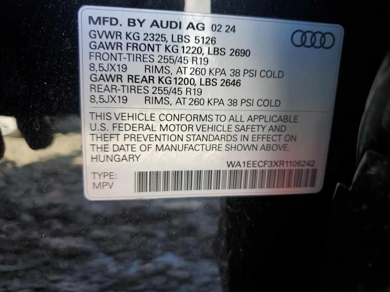 2024 AUDI Q3 PREMIUM PLUS S LINE 45 VIN:WA1EECF3XR1106242