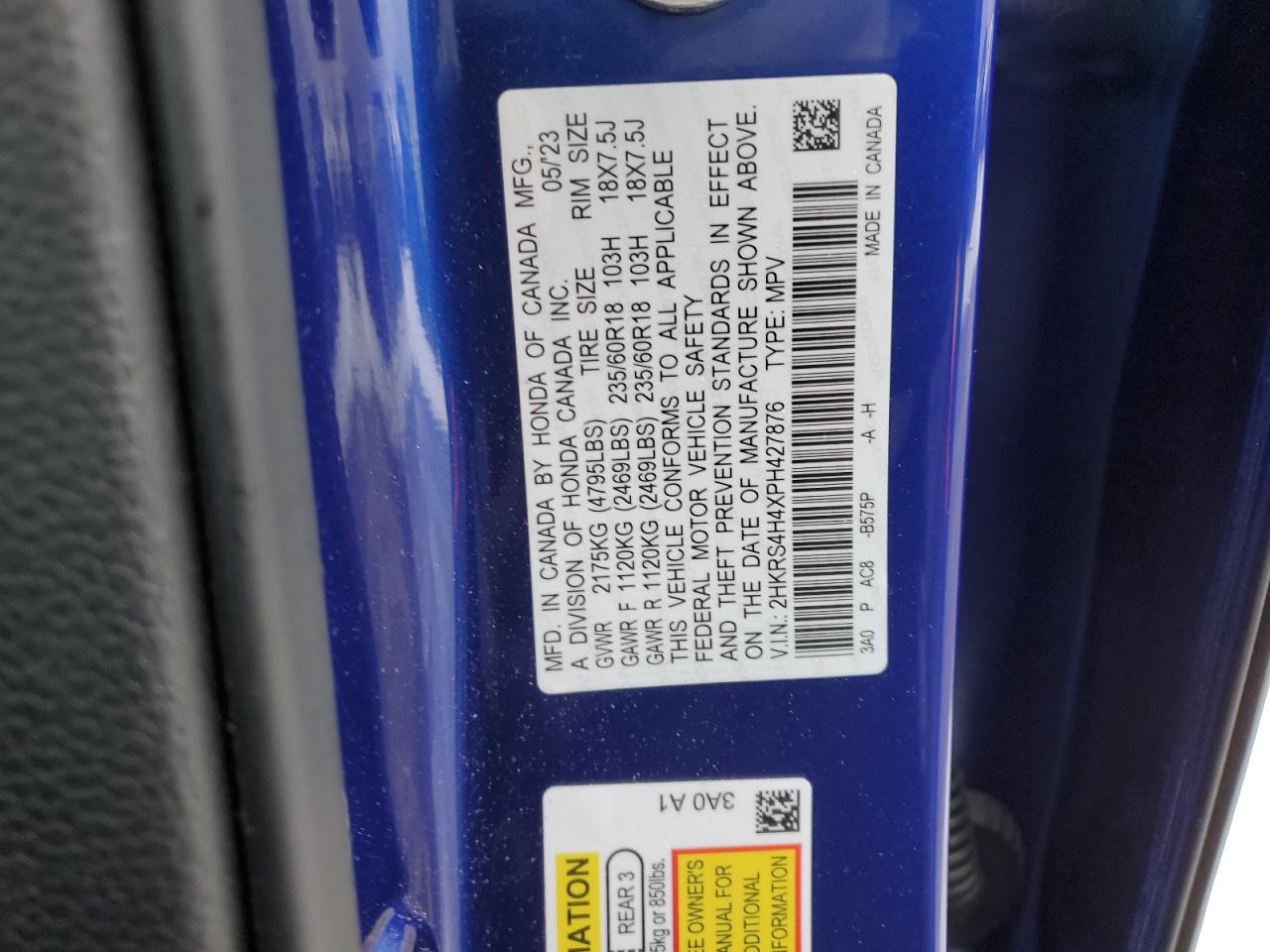2023 HONDA CR-V EX VIN:2HKRS4H4XPH427876