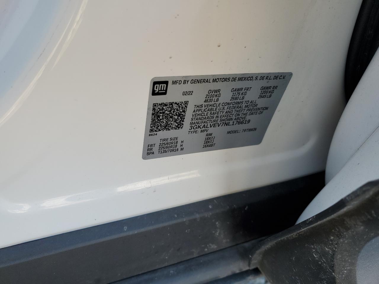 2022 GMC TERRAIN SLT VIN:3GKALVEV7NL176619