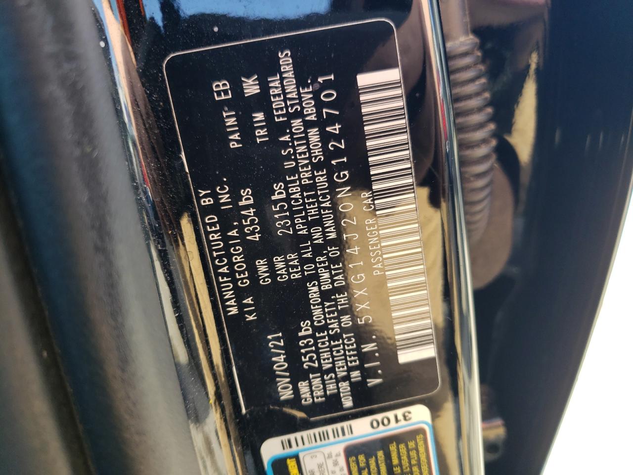 2022 KIA K5 LXS VIN:5XXG14J20NG124701