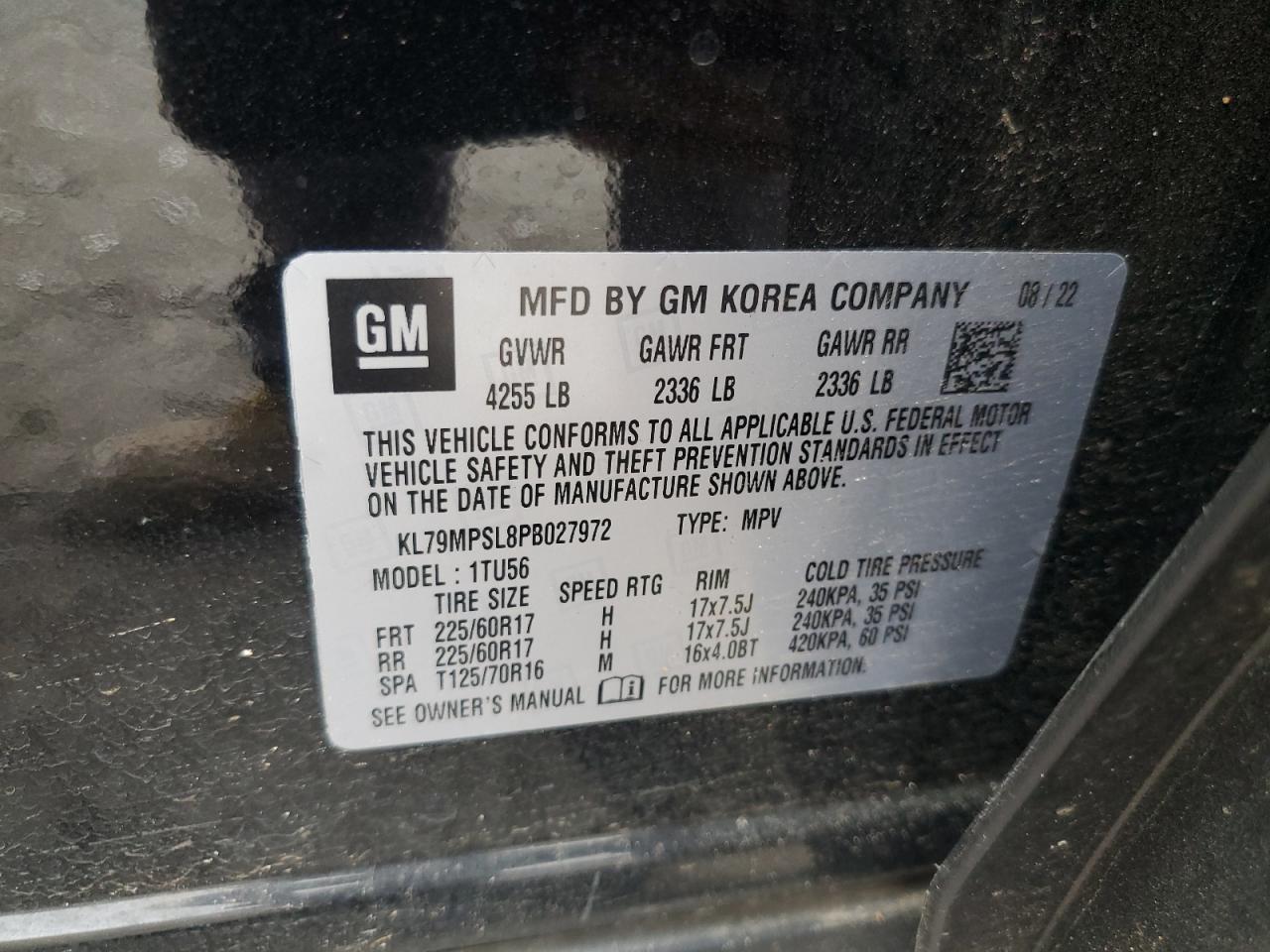 2023 CHEVROLET TRAILBLAZER LT VIN:KL79MPSL8PB027972