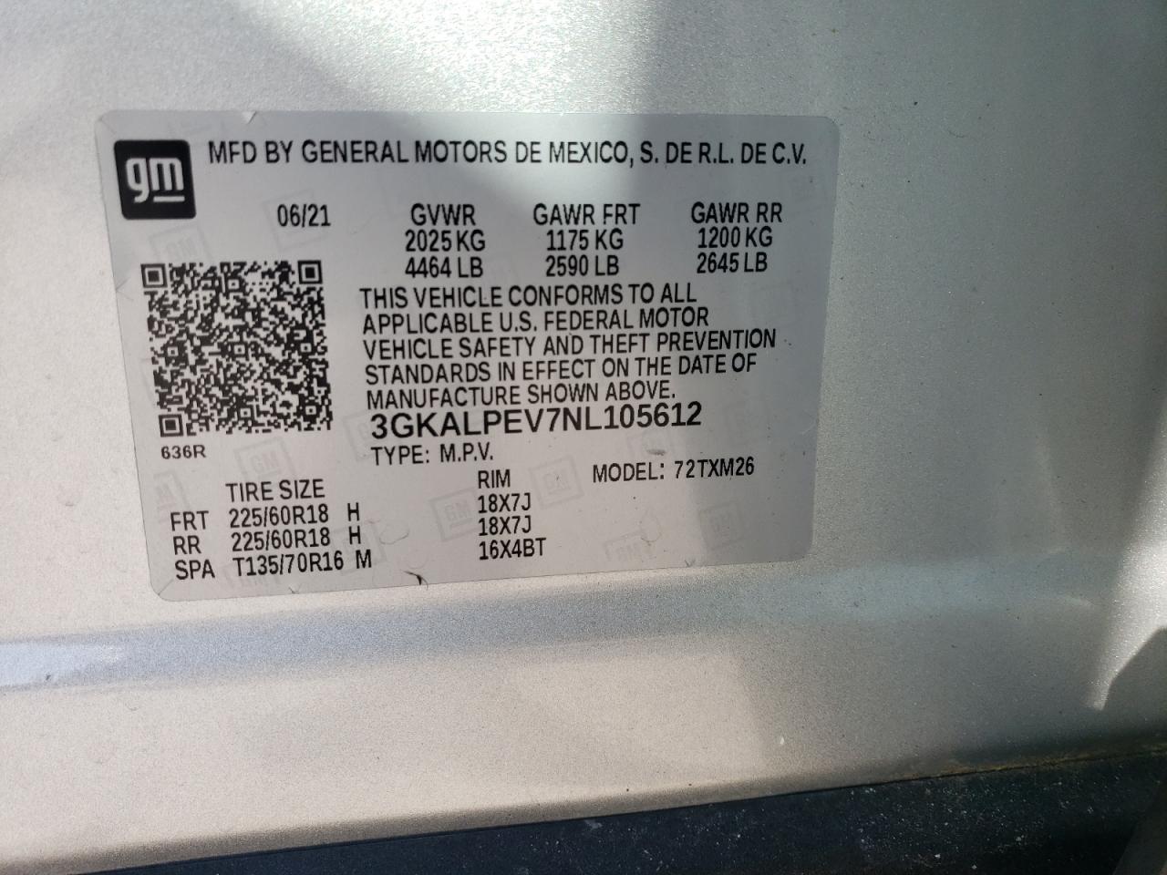 2022 GMC TERRAIN SLT VIN:3GKALPEV7NL105612