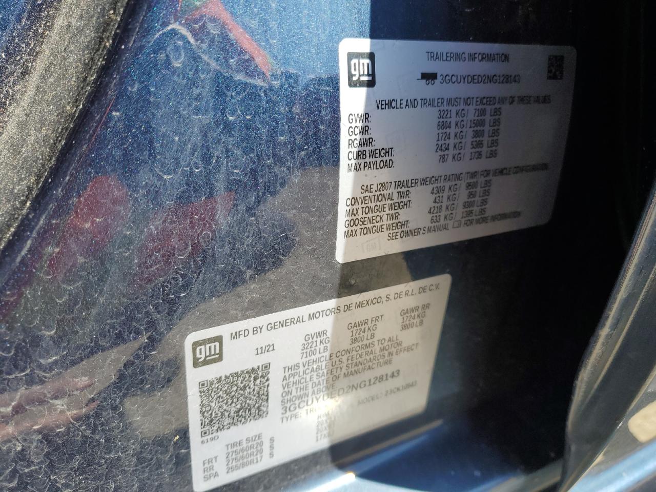 2022 CHEVROLET SILVERADO LTD K1500 LT VIN:3GCUYDED2NG128143