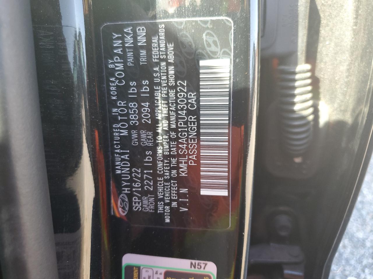 2023 HYUNDAI ELANTRA SEL VIN:KMHLS4AG1PU430922