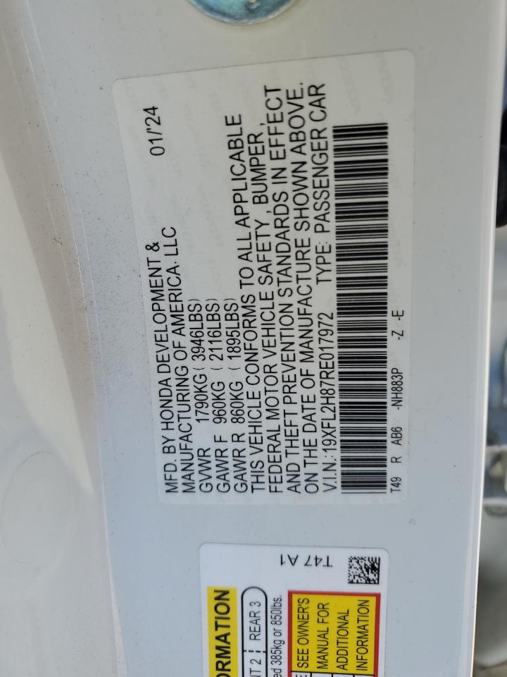 2024 HONDA CIVIC SPORT VIN:19XFL2H87RE017972