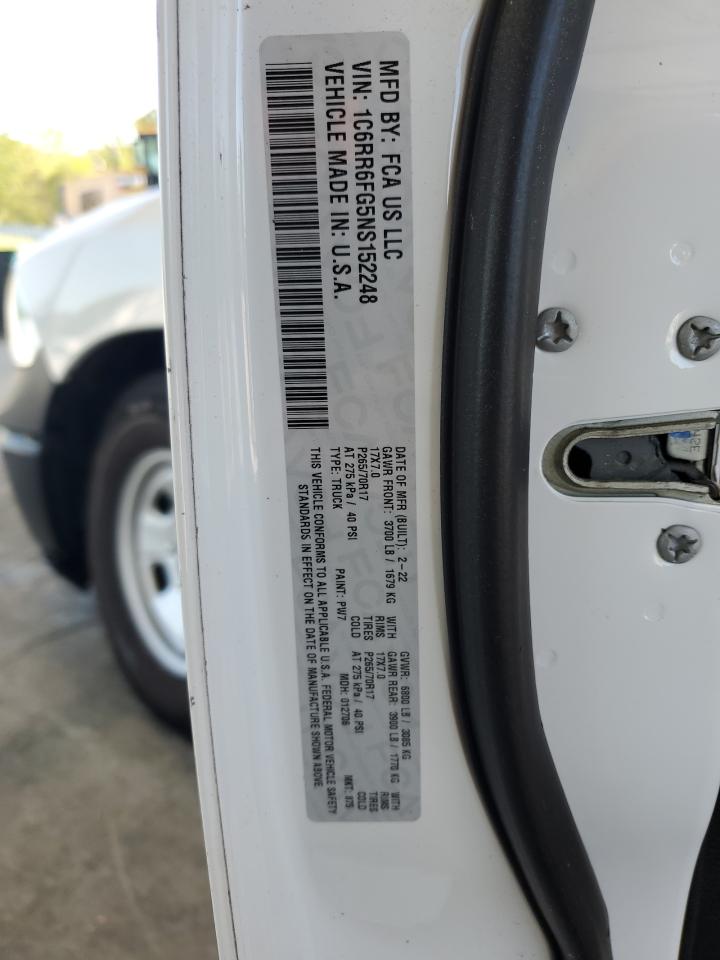 2022 RAM 1500 CLASSIC TRADESMAN VIN:1C6RR6FG5NS152248