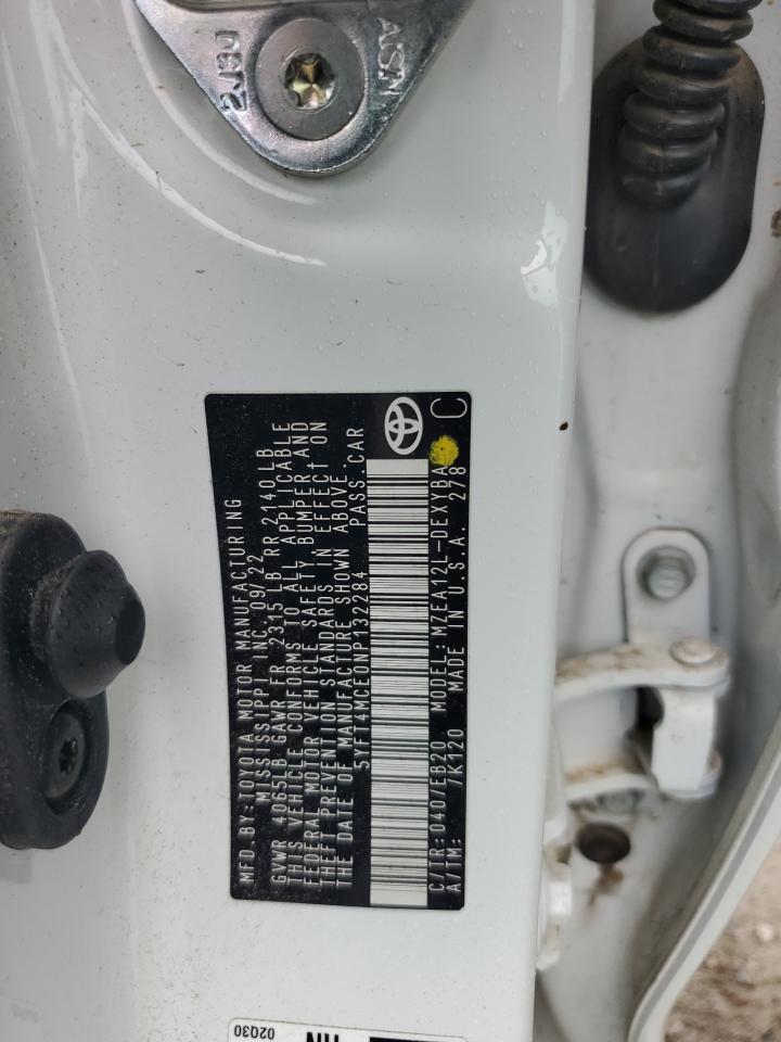 2022 TOYOTA COROLLA XSE VIN:5YFT4MCE0NP132284