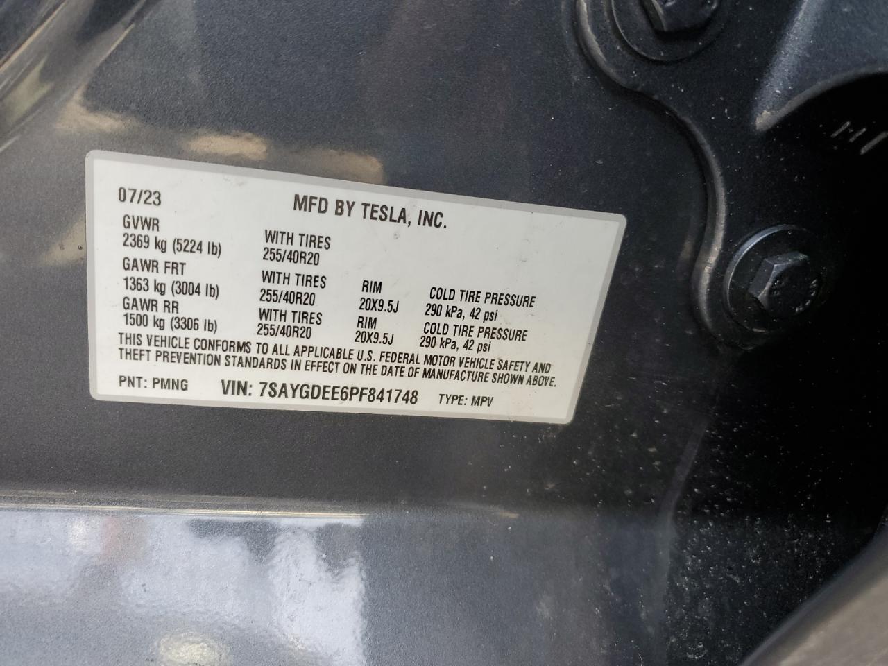 2023 TESLA MODEL Y  VIN:7SAYGDEE6PF841748