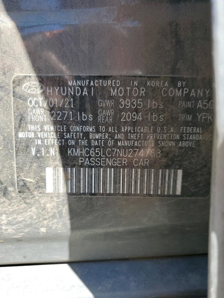 2022 HYUNDAI IONIQ BLUE VIN:KMHC65LC7NU274788