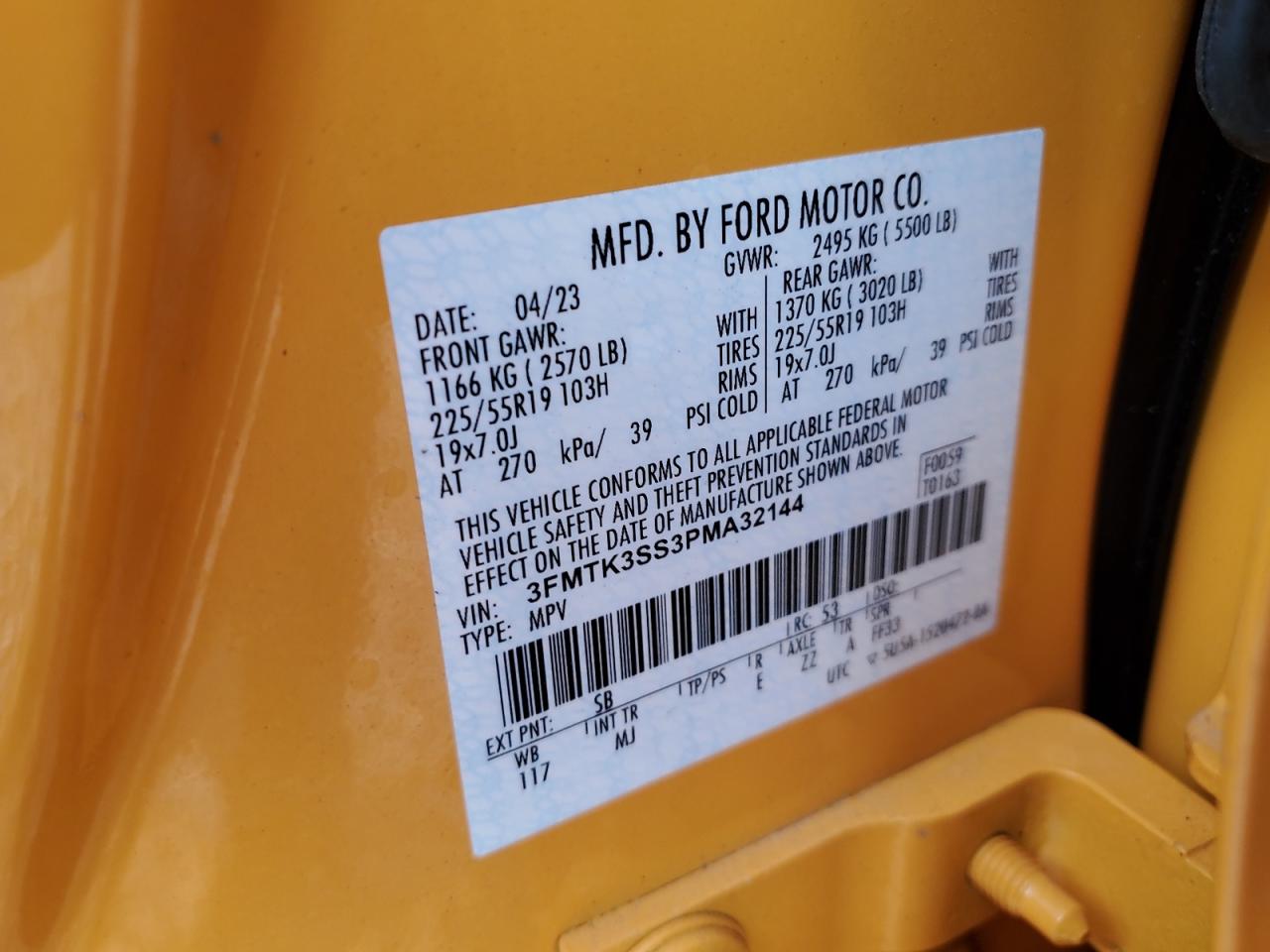 2023 FORD MUSTANG MACH-E PREMIUM VIN:3FMTK3SS3PMA32144
