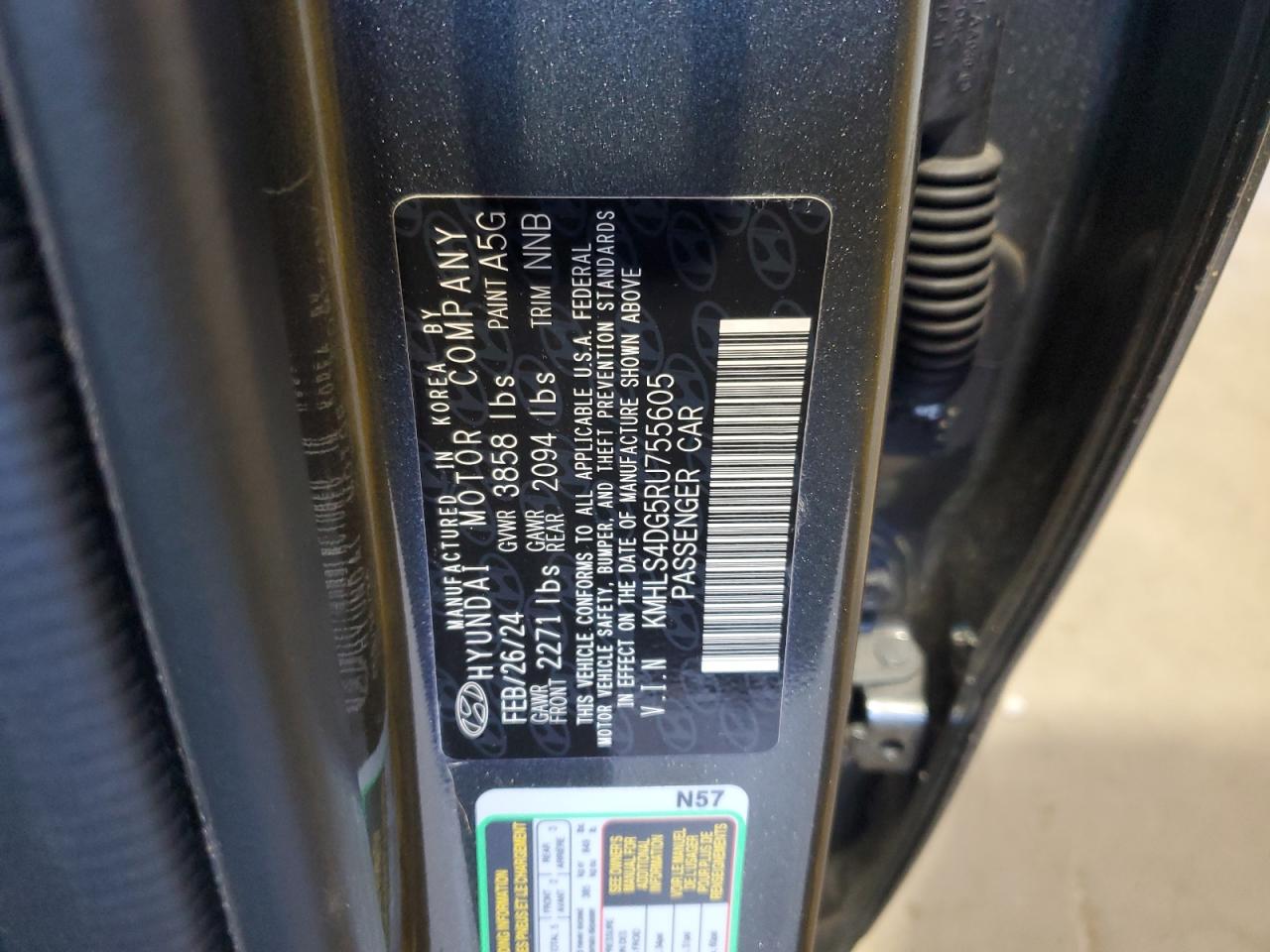 2024 HYUNDAI ELANTRA SEL VIN:KMHLS4DG5RU755605