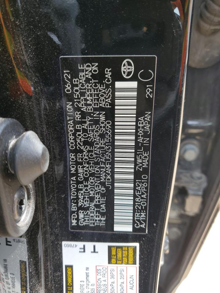 2022 TOYOTA PRIUS NIGHT SHADE VIN:JTDKAMFU5N3155690