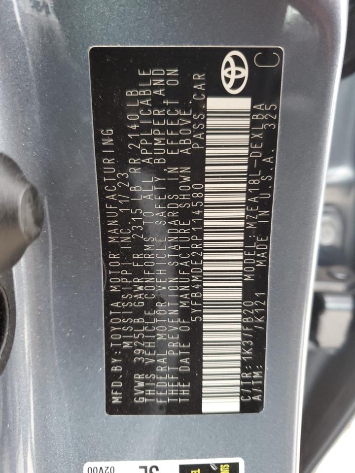 2024 TOYOTA COROLLA LE VIN:5YFB4MDE2RP114580