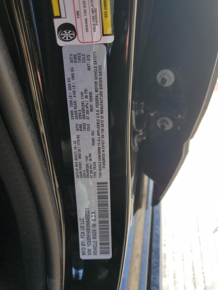 2022 RAM 1500 LIMITED VIN:1C6SRFHMXNN450331