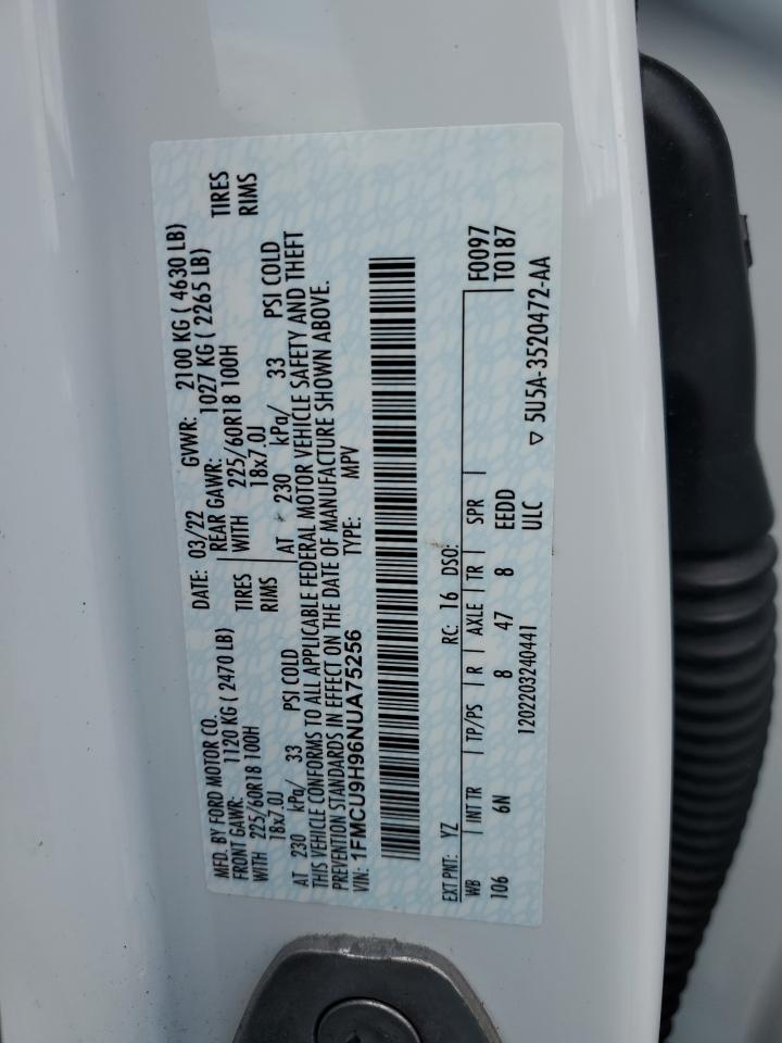2022 FORD ESCAPE SEL VIN:1FMCU9H96NUA75256