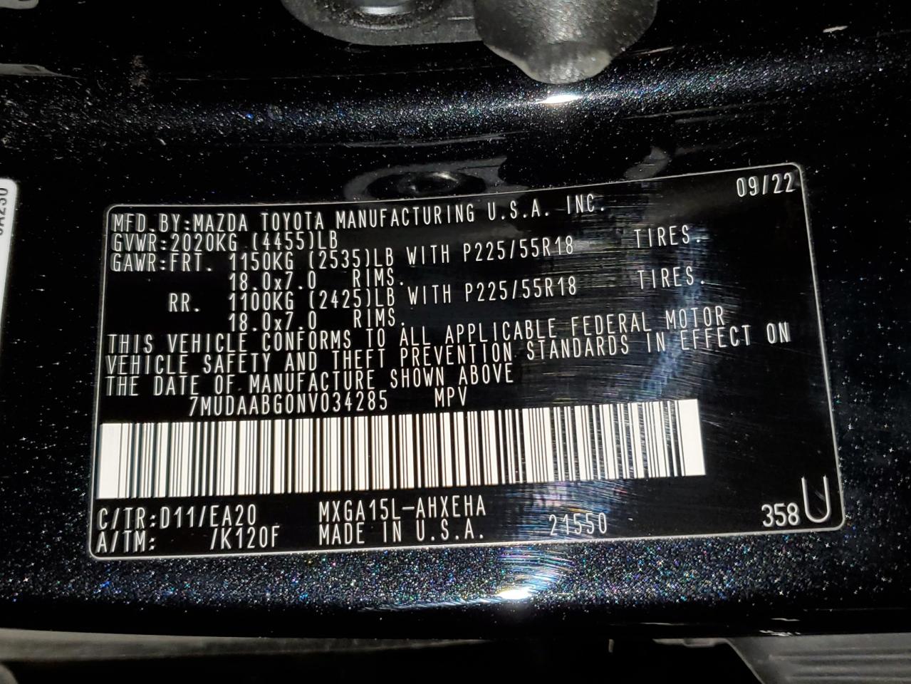 2022 TOYOTA COROLLA CROSS XLE VIN:7MUDAABG0NV034285