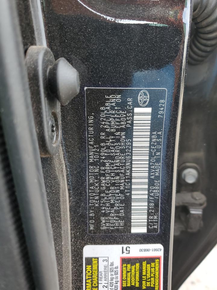 2022 TOYOTA CAMRY LE VIN:4T1C11AK9NU632295