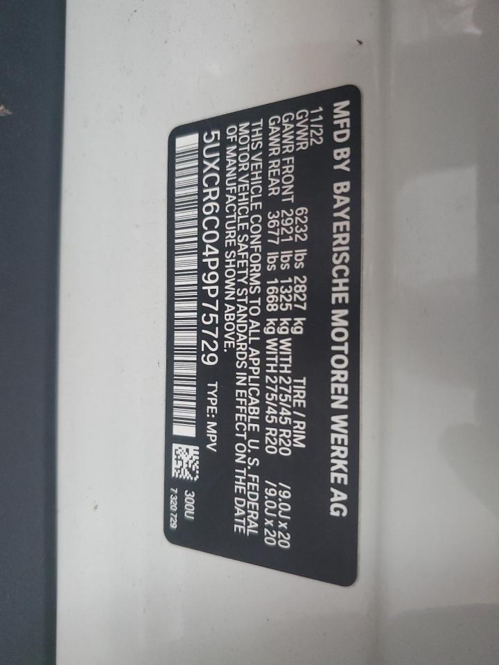 2023 BMW X5 XDRIVE40I VIN:5UXCR6C04P9P75729