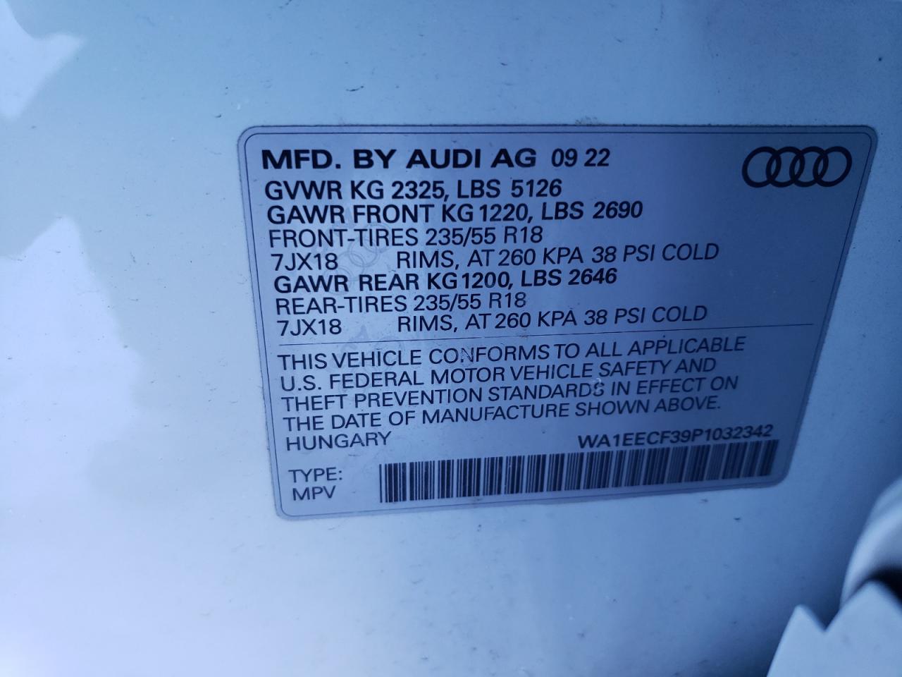 2023 AUDI Q3 PREMIUM PLUS S LINE 45 VIN:WA1EECF39P1032342