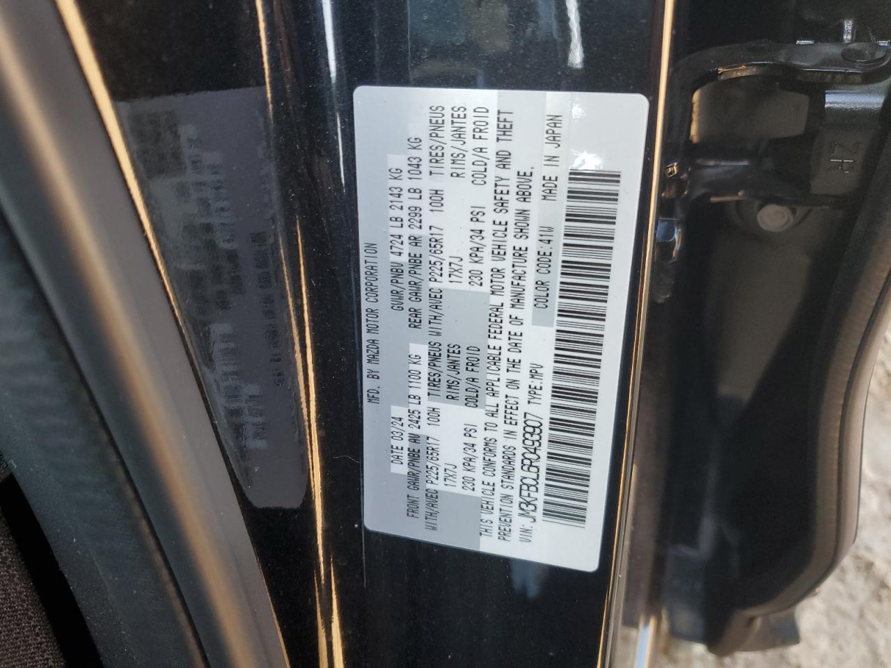 2024 MAZDA CX-5 PREFERRED VIN:JM3KFBCL6R0493907