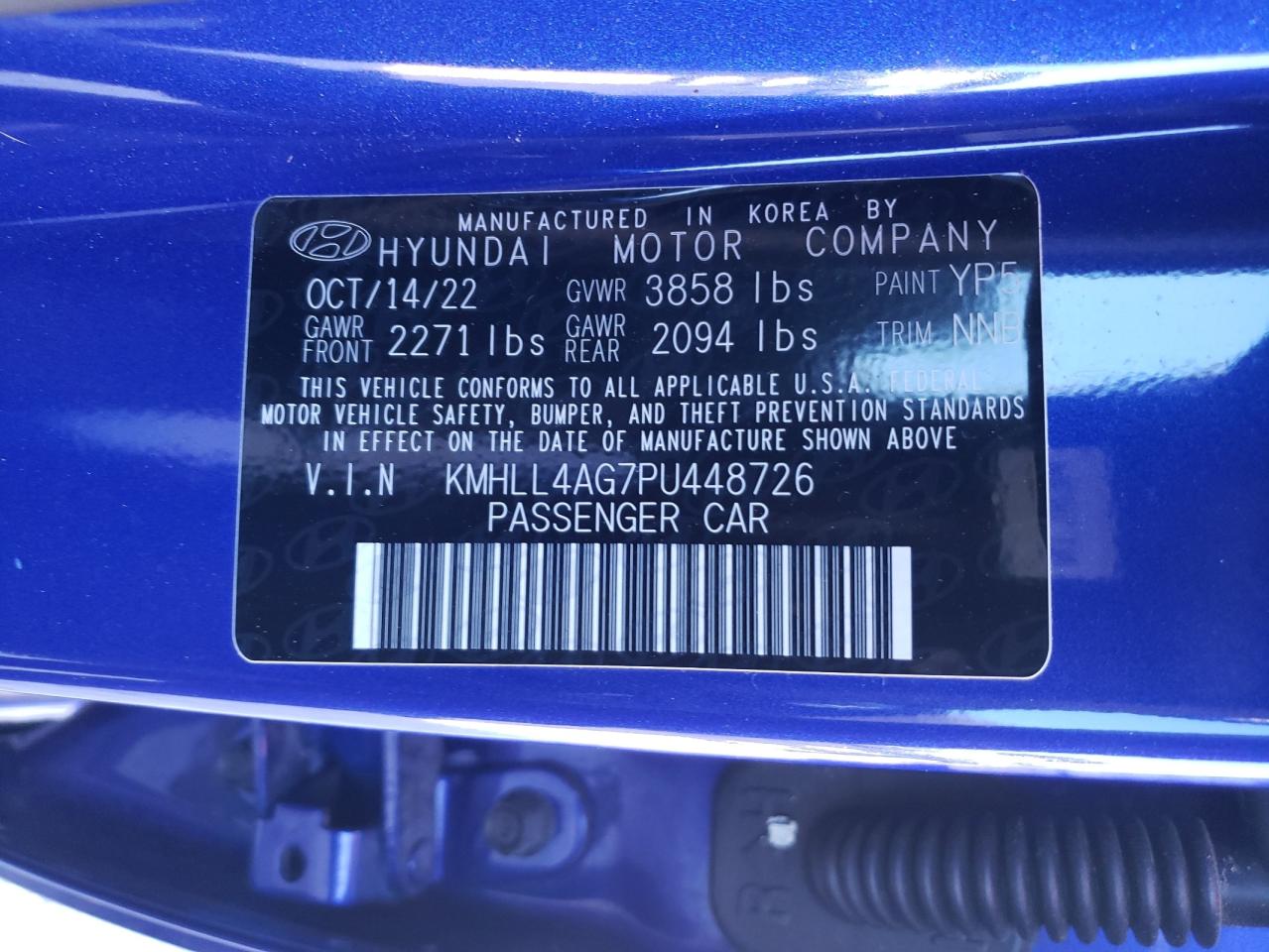2023 HYUNDAI ELANTRA SE VIN:KMHLL4AG7PU448726