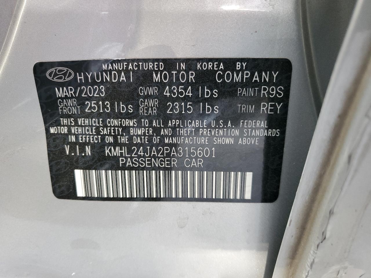 2023 HYUNDAI SONATA SE VIN:KMHL24JA2PA315601