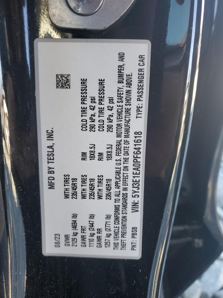 2023 TESLA MODEL 3  VIN:5YJ3E1EA0PF641618
