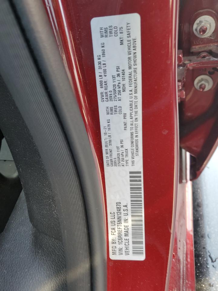 2022 RAM 1500 BIG HORN/LONE STAR VIN:1C6RREFT6NN124870