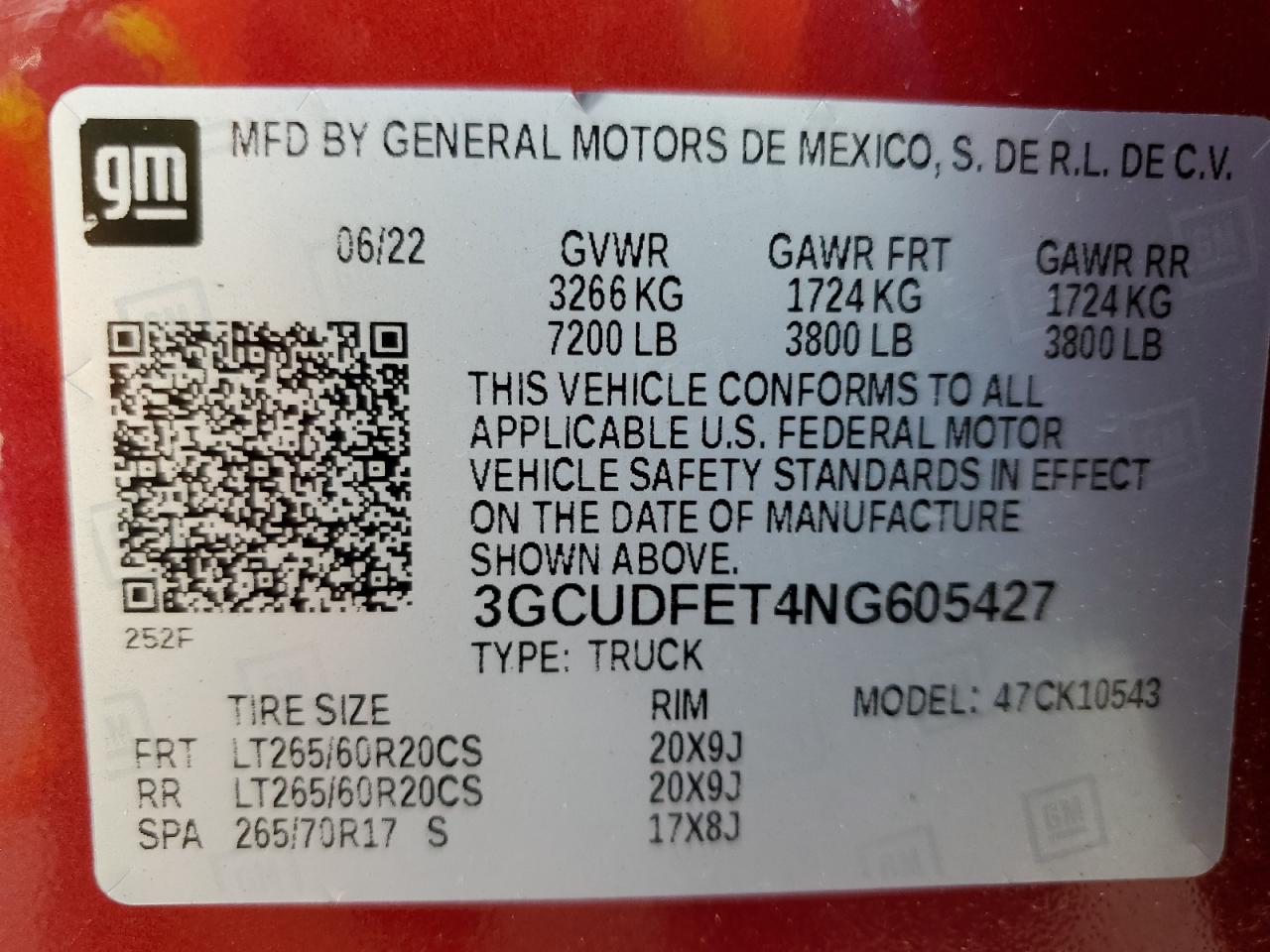 2022 CHEVROLET SILVERADO K1500 LT TRAIL BOSS VIN:3GCUDFET4NG605427