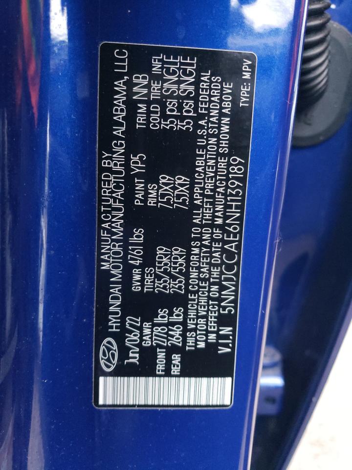 2022 HYUNDAI TUCSON SEL VIN:5NMJCCAE6NH139189