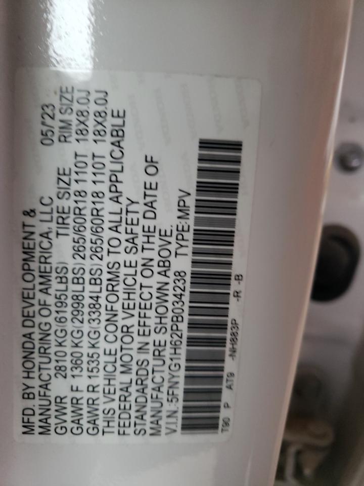 2023 HONDA PILOT TRAILSPORT VIN:5FNYG1H62PB034238