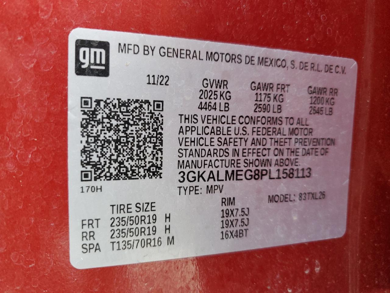 2023 GMC TERRAIN SLE VIN:3GKALMEG8PL158113