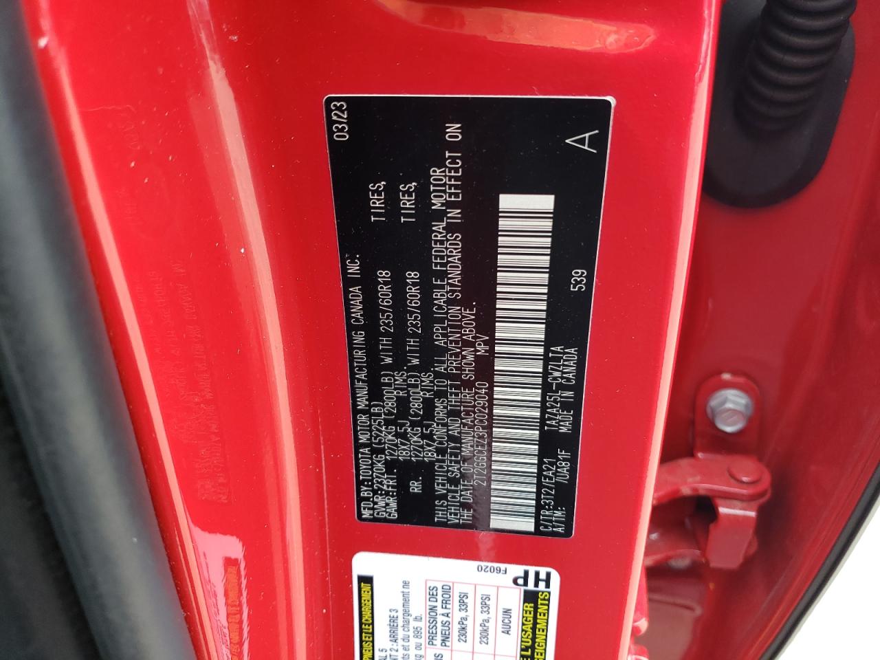 2023 LEXUS NX 350 VIN:2T2GGCEZ3PC029040