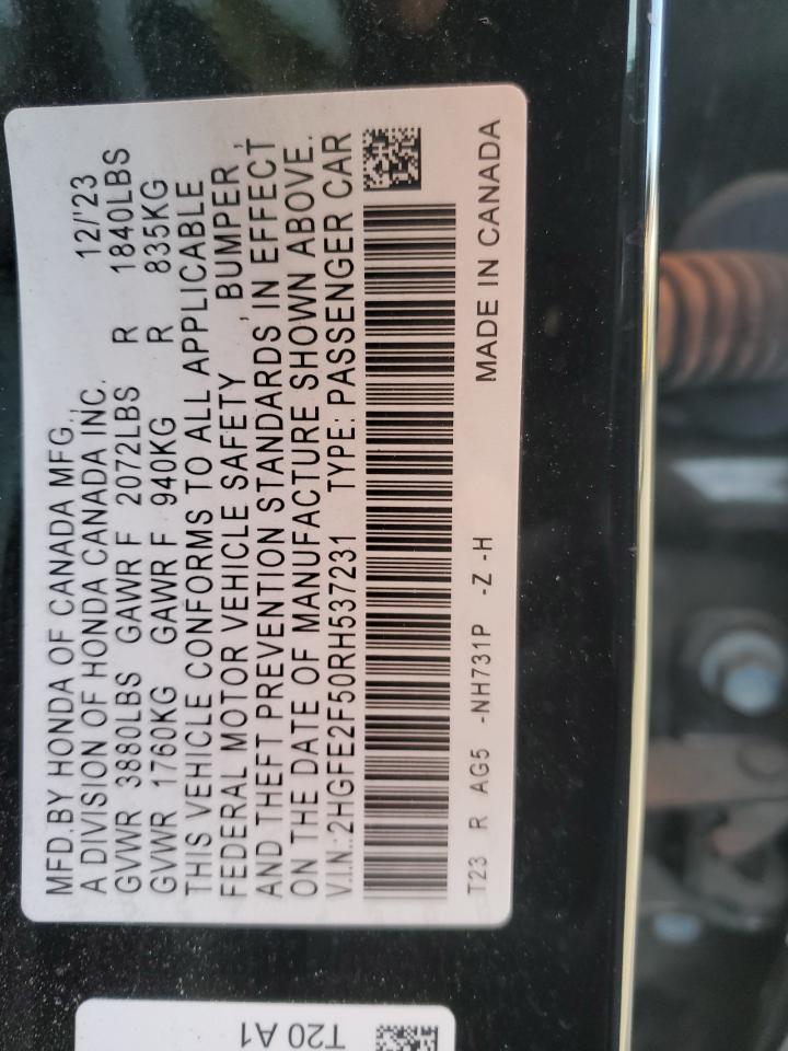 2024 HONDA CIVIC SPORT VIN:2HGFE2F50RH537231