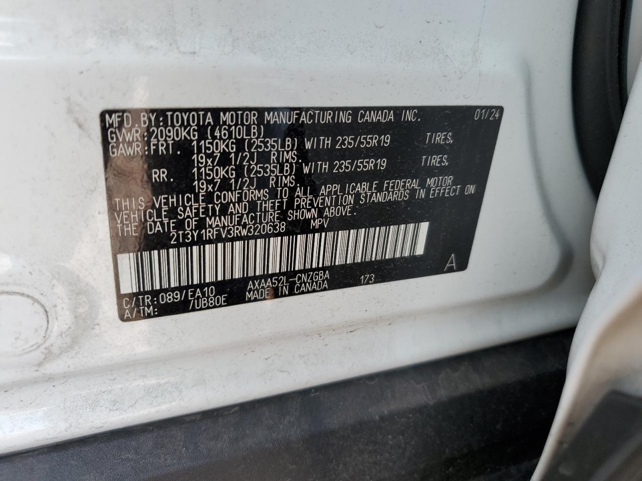 2024 TOYOTA RAV4 LIMITED VIN:2T3Y1RFV3RW320638