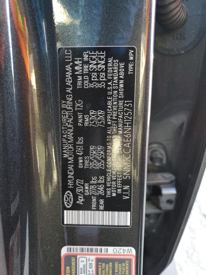 2022 HYUNDAI TUCSON SEL VIN:5NMJCCAE6NH125731