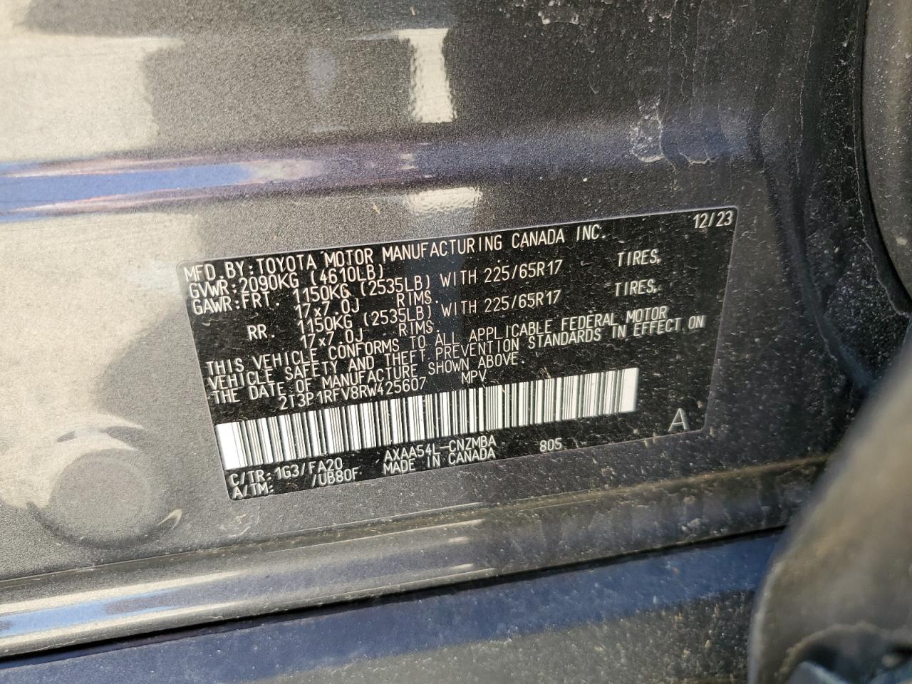 2024 TOYOTA RAV4 XLE VIN:2T3P1RFV8RW425607