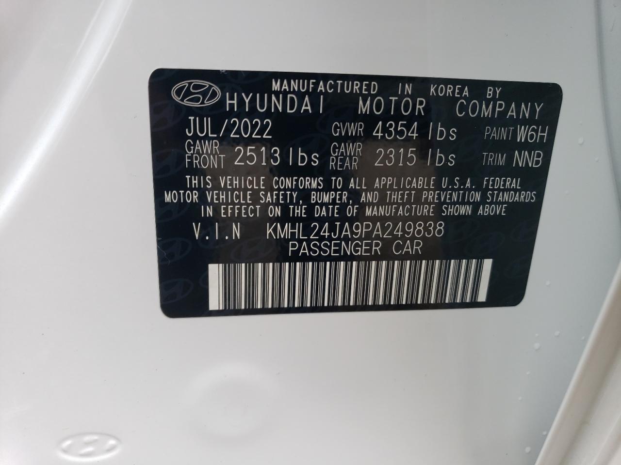 2023 HYUNDAI SONATA SE VIN:KMHL24JA9PA249838