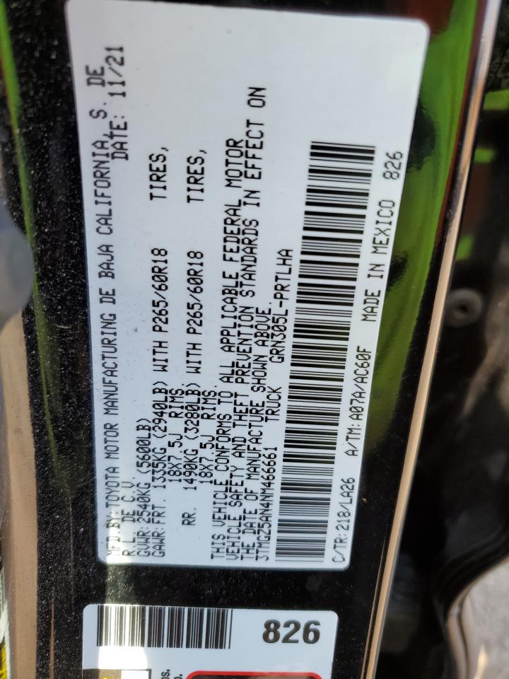 2022 TOYOTA TACOMA DOUBLE CAB VIN:3TMGZ5AN4NM466661