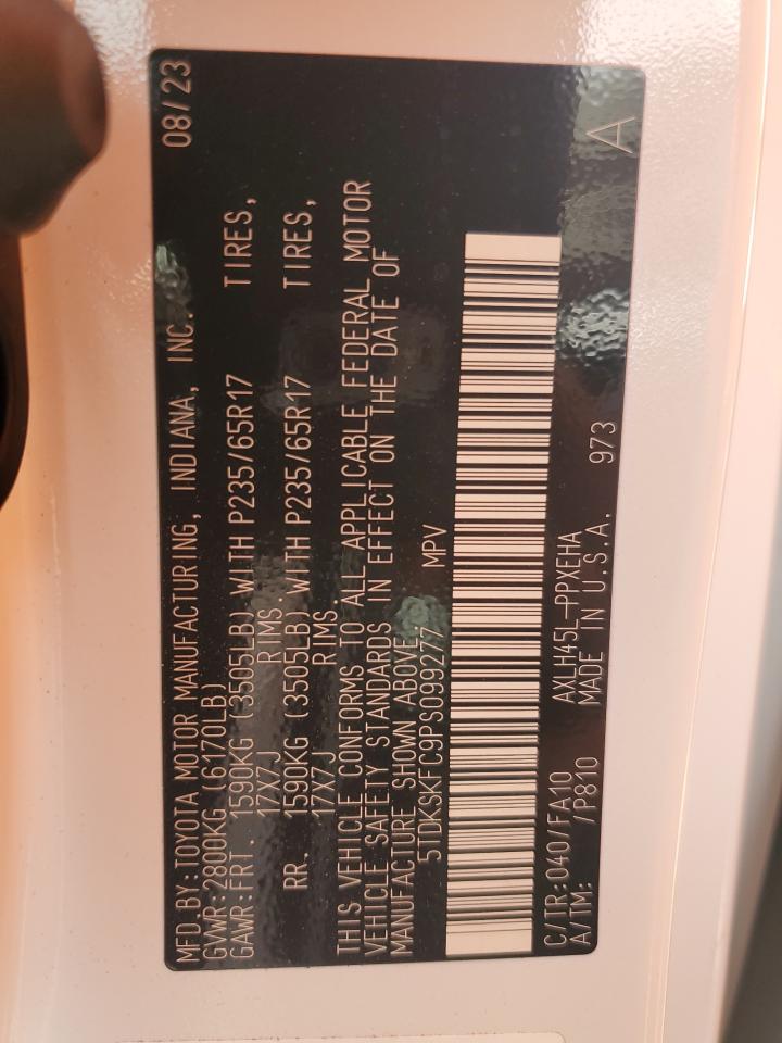 2023 TOYOTA SIENNA LE VIN:5TDKSKFC9PS099277