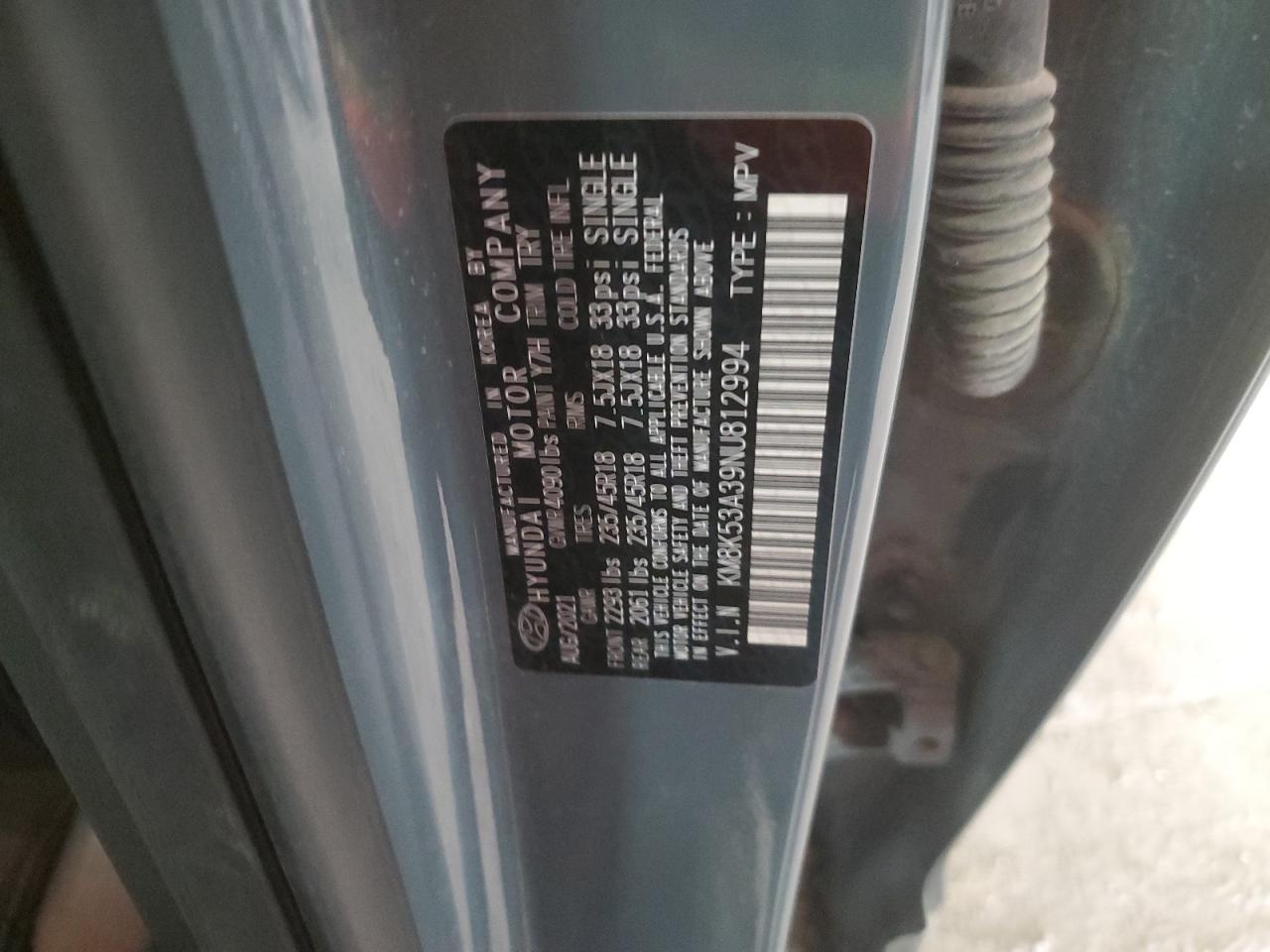 2022 HYUNDAI KONA LIMITED VIN:KM8K53A39NU812994
