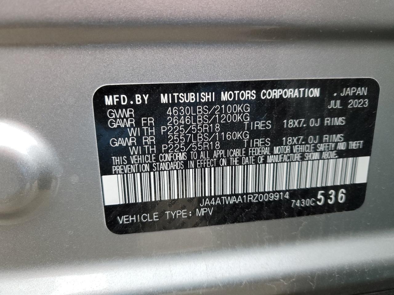 2024 MITSUBISHI ECLIPSE CROSS SE VIN:JA4ATWAA1RZ009914