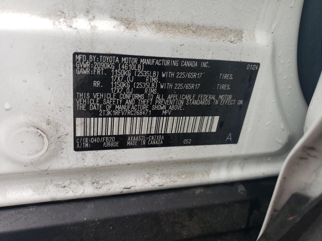 2024 TOYOTA RAV4 LE VIN:2T3K1RFV7RC268471