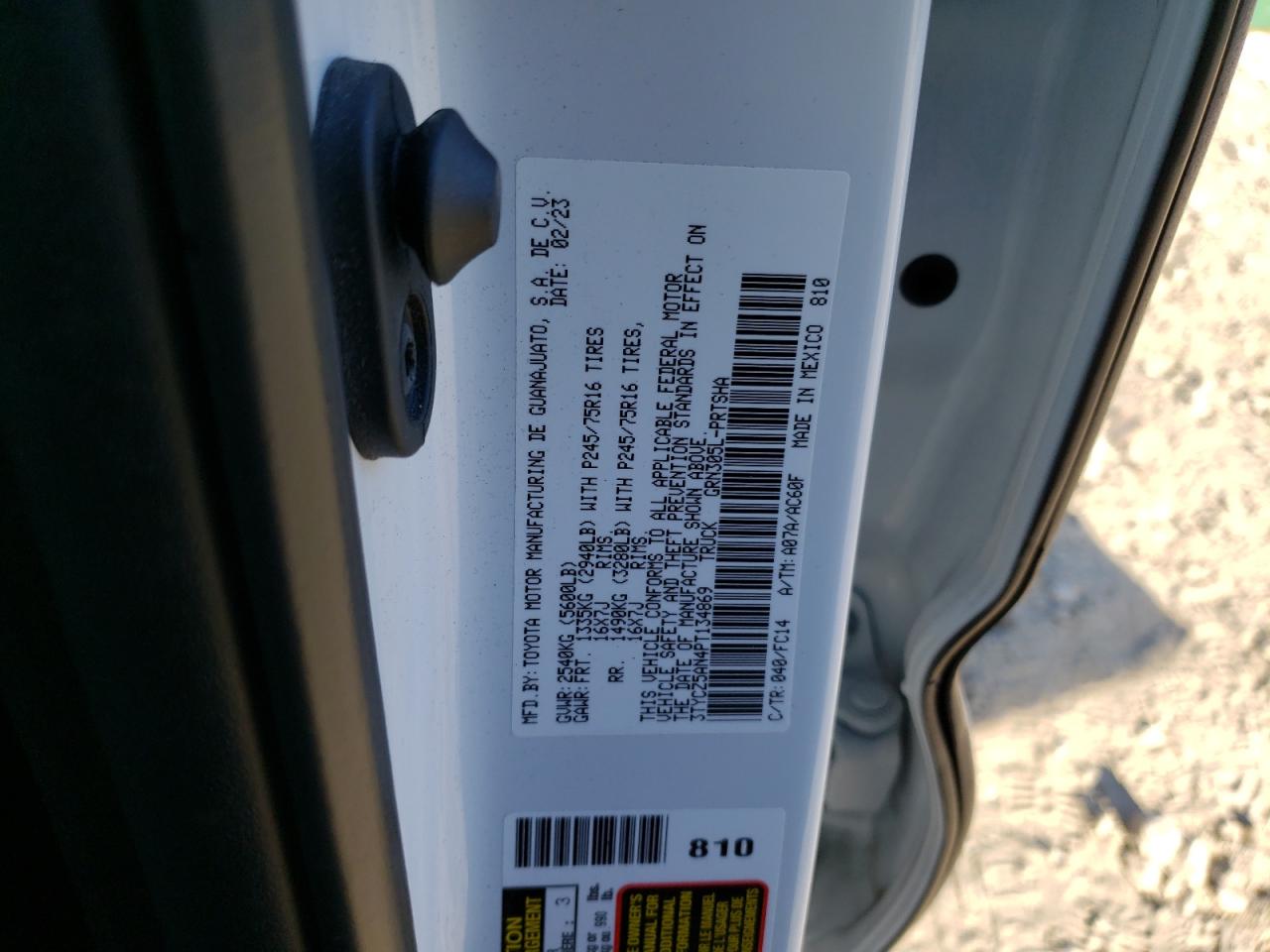 2023 TOYOTA TACOMA DOUBLE CAB VIN:3TYCZ5AN4PT134869