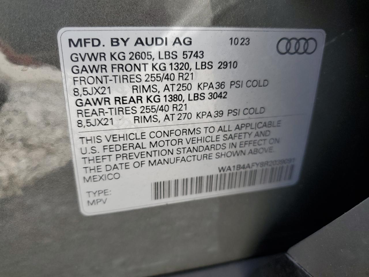 2024 AUDI SQ5 PREMIUM PLUS VIN:WA1B4AFY8R2039091